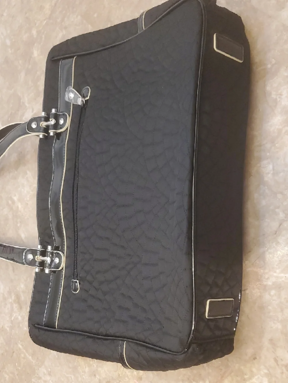 Vera Bradley Bonjour Laptop Bag Black Quilted Tote Bag with Patent Trim NWT